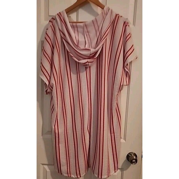 Time and Tru Swimsuit Cover 2x White Red Pink Stripes Hoodie Beachy Pool - Picture 5 of 5